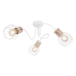 3-lichts plafondlamp wit/houtlook rasterkap Globo Luise