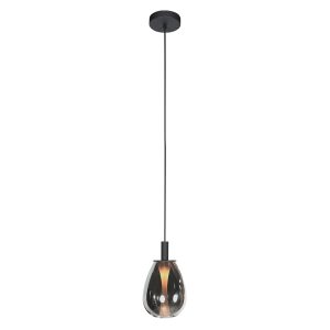 Slanke zwarte hanglamp met smoke glas Steinhauer Glimsy