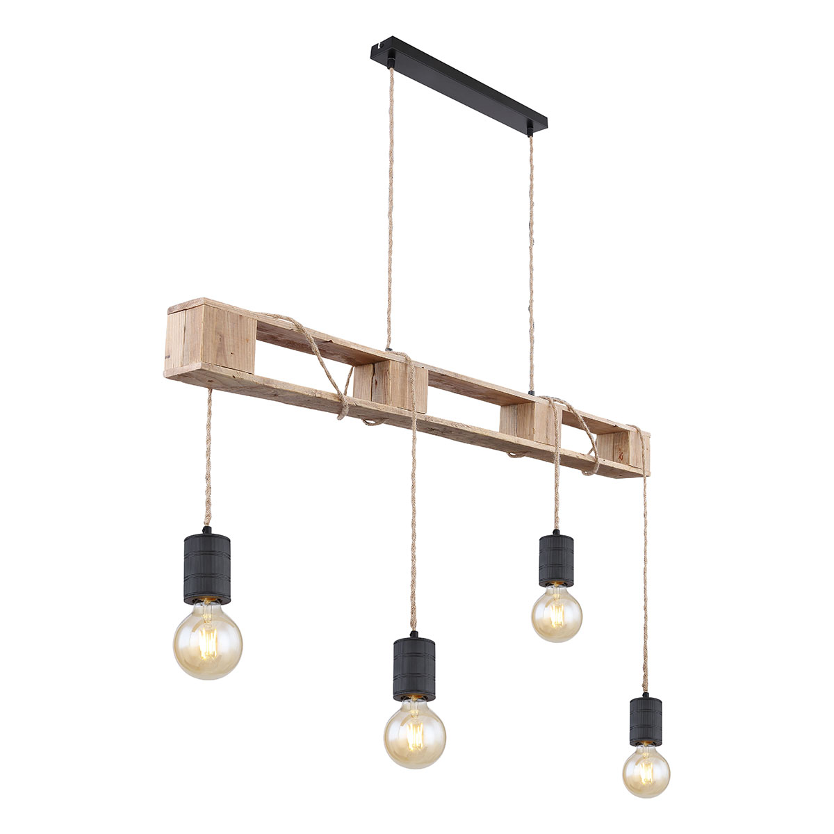 4-lichts naturel/zwarte hanglamp hout/metaal Globo Joelle - Afbeelding 2
