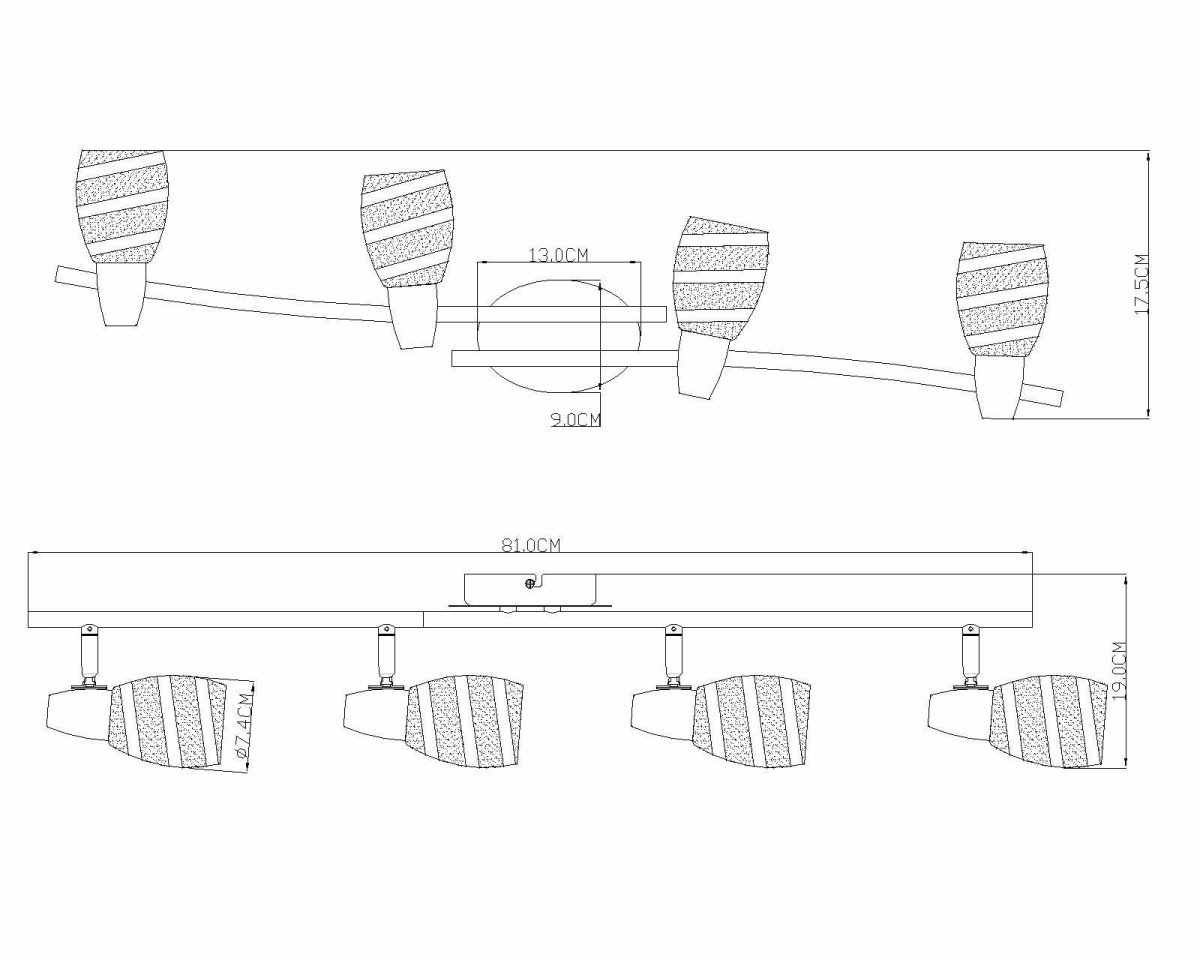 4-Lichts spot chroom opaalglas streepdessin Globo Roy - Afbeelding 3