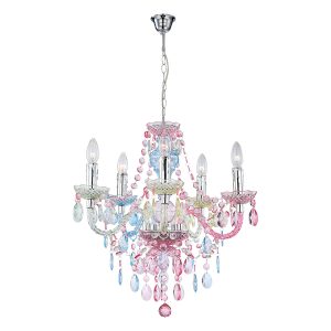 5-lichts kroonluchter barok chroom/pastel Globo Nevada