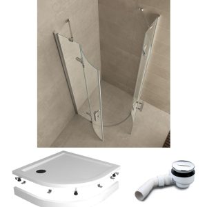 Aanbiedingsset kwartronde douchecabine + opbouwdouchebak