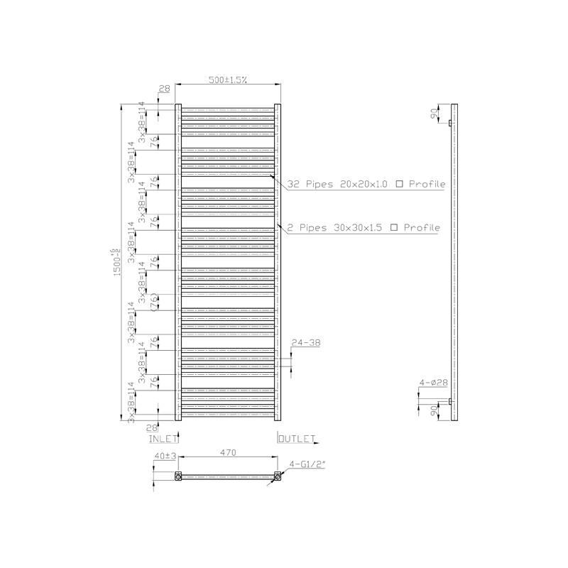 Designradiator Block 150 x 50 cm 927 Watt (Wit) - Afbeelding 4