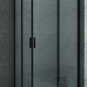 Trendy douchecabine hoekinstap met 2 schuifdeuren mat zwart (hoogte 195 cm)