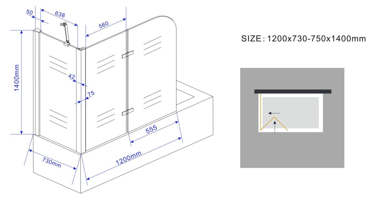 Badwand 120 cm & vaste zijwand 73-75 cm - Afbeelding 7