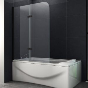 Mat zwarte badwand 2-delig draaibaar 100 x 140 cm