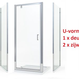 Douchecabine U vorm met draaideur en brede profielen (200 cm hoog)