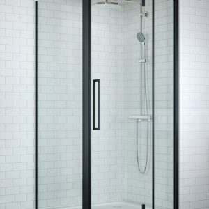 Trendy douchecabine met draaideur en smalle zwarte profielen