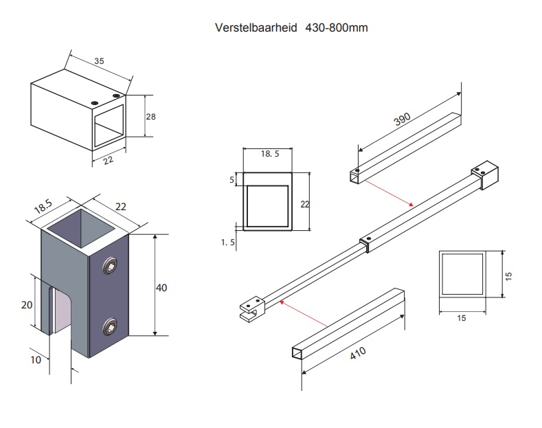 Plafond Stabilisatiestang Matzwart - Afbeelding 6
