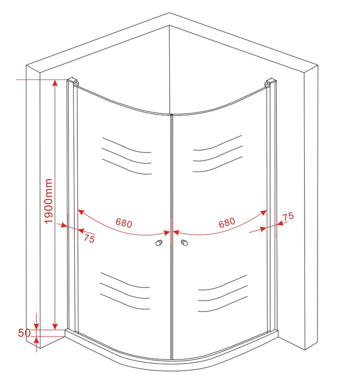 Kwartronde douchecabine met 2 pendeldeuren -90 cm - Afbeelding 8