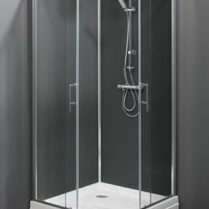 Trento LG (grijs) complete douchecabine met schuifdeuren en thermostaatkraan