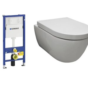 Geberit UP100 inbouwreservoir + Wandcloset Easy Flush Compact Wit (36 x 48 x 25 cm)