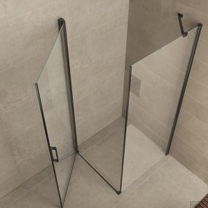 Zwarte douchecabine met draaideur (200 cm hoog)