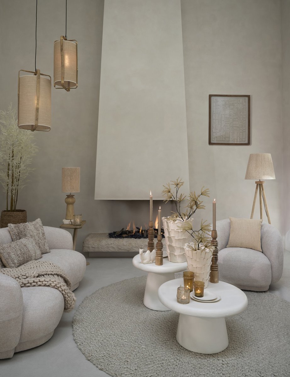 Beige stoffen lampenkap ribbelafwerking Light & Living Medana - Afbeelding 6