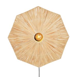 Achthoekige raffia wandlamp naturel L GOOD&MOJO Panama