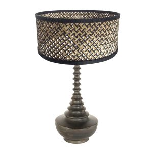 Design houten tafellamp met rieten kap Anne Light & Home Bois