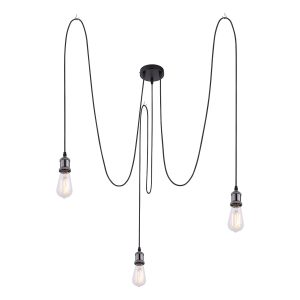 Flexibele 3-lichts zwarte hanglamp L Globo Oliver