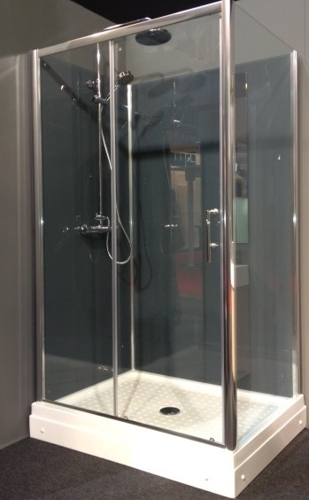 Trento RG (grijs) complete douchecabine met schuifdeur en thermostaatkraan