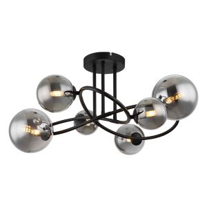 Gedraaide 6-rookglasbol plafondlamp zwart Globo Riha