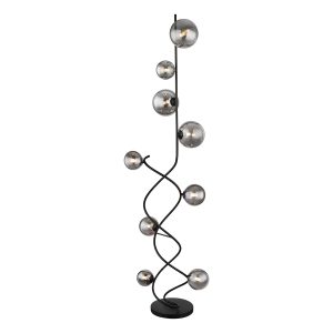 Gedraaide zwarte vloerlamp 9-rookglasbol Globo Riha