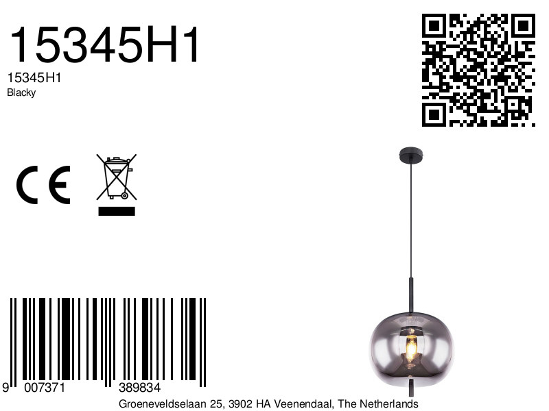 Zwarte moderne hanglamp metaal Globo Blacky - Afbeelding 9