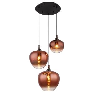 Moderne hanglamp met glaskappen in koper Maxy
