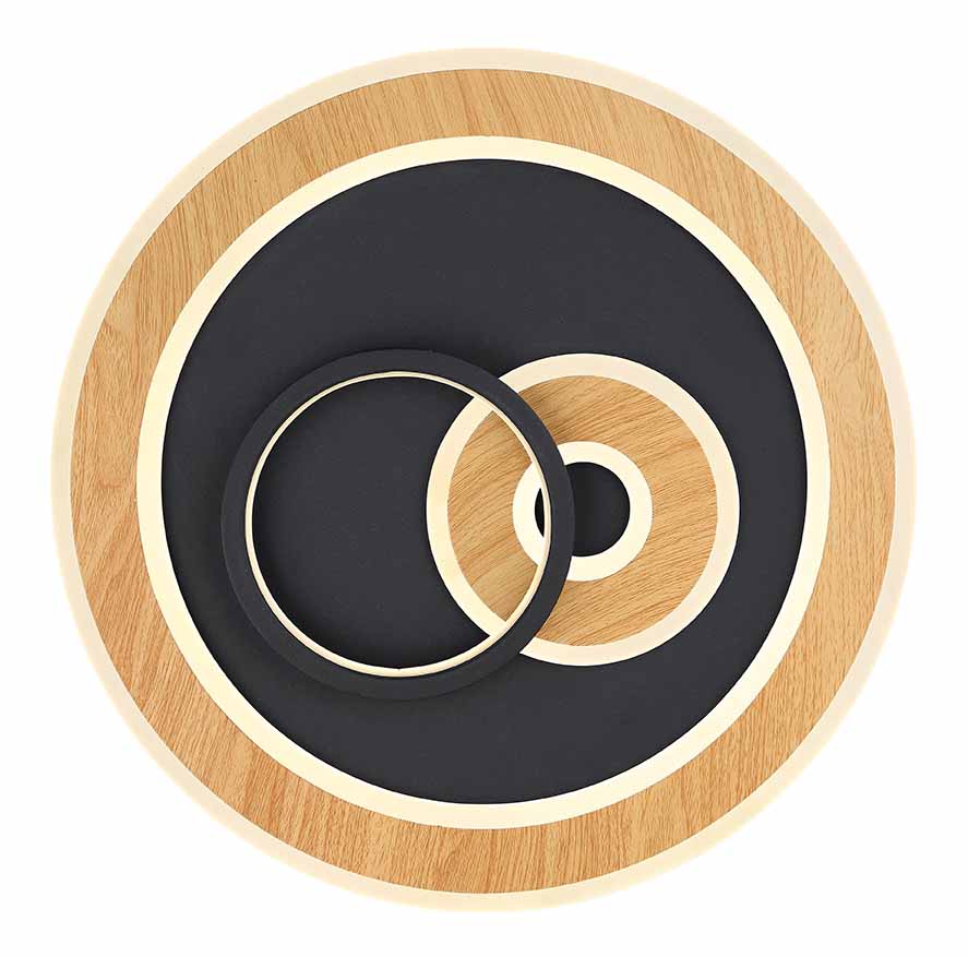 Hightech plafondlamp zwart/houtlook cirkelconstructie Globo Chessy - Afbeelding 7