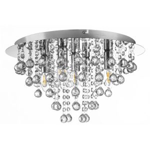 Chroomgeplateerde plafondlamp met acrylkristallen London