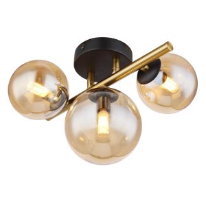 Wandlamp met messing arm en amber glazen schaduw Riha