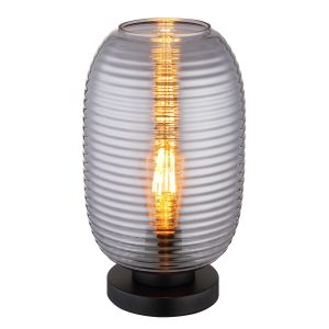 Elegante tafellamp gerookt glas zwart metaal Jefrey