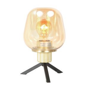 Gouden tafellamp met rosekleurig glas Steinhauer Reflexion