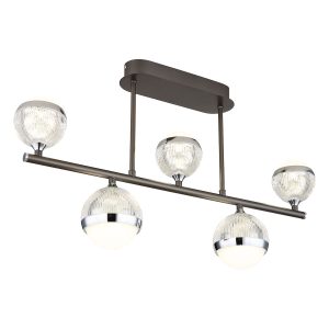 Horizontale plafondlamp antraciet/chroom 5-acrylglasbol Globo Untsy