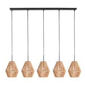 Langwerpige hanglamp met vijf hoge touwkappen Mexlite HaloSwap
