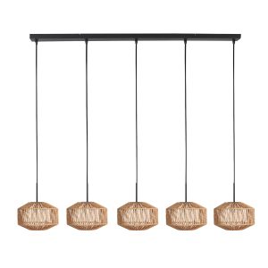 Langwerpige hanglamp met vijf touwkappen Mexlite HaloSwap