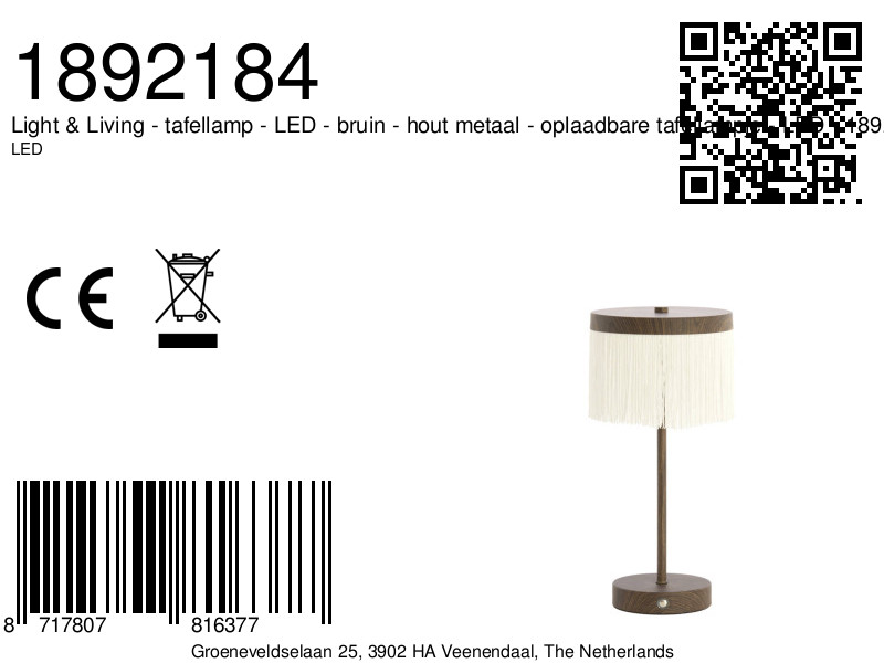 LED tafellamp met donkere houtlook en crème Light & Living DINY - Afbeelding 3