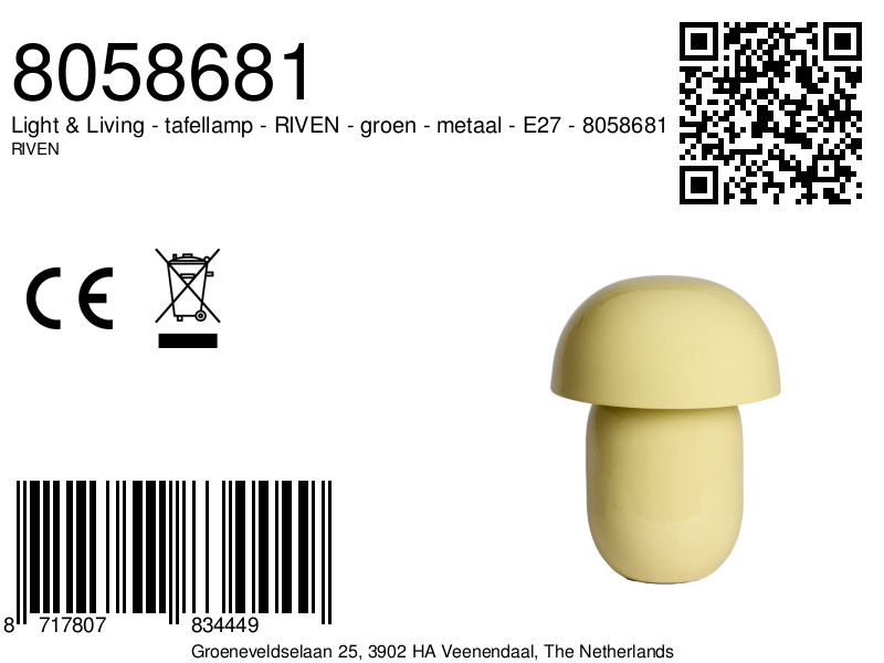 Glanzende tafellamp in lichtgroen metaal Light & Living RIVEN - Afbeelding 5