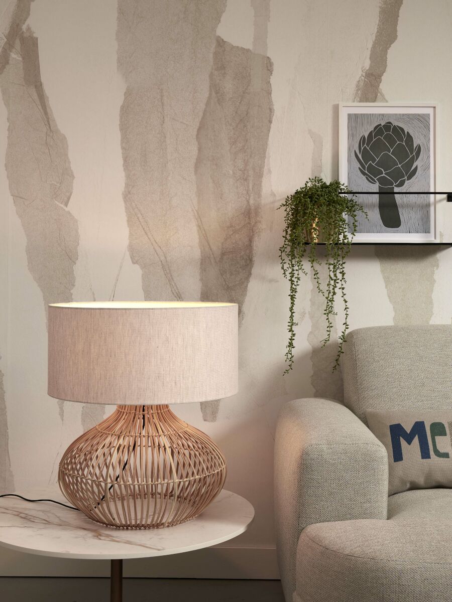 Lichtgrijze tafellamp rotan/linnen L GOOD&MOJO Kalahari - Afbeelding 6