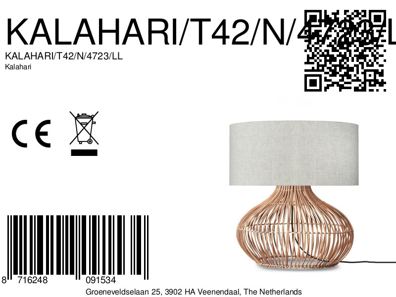 Lichtgrijze tafellamp rotan/linnen L GOOD&MOJO Kalahari - Afbeelding 9