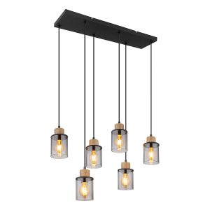Metalen houten zwarte klassieke hanglamp Globo Reid