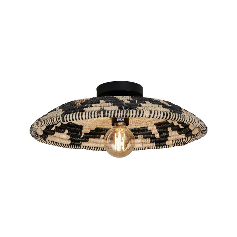 Plafondlamp zwart/naturel zeegras koepelvorm GOOD&MOJO Andros