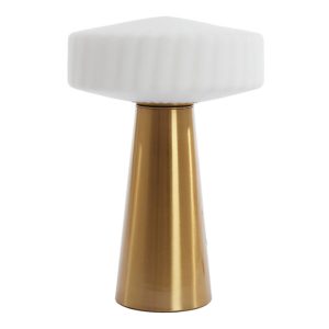 Retro goud met melkglazen tafellamp Light & Living Pleat