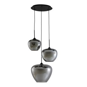 Retro zwarte rookglazen hanglamp drie lichtpunten Light & Living Mayson