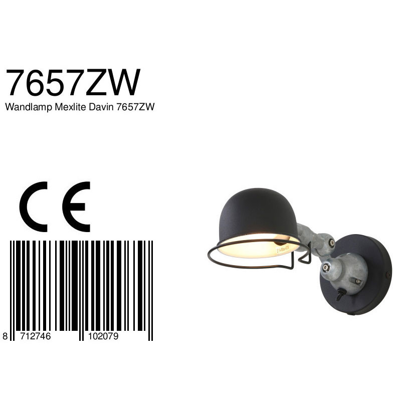 Verstelbare ronde industriële wandlamp zwart Mexlite Davin - Afbeelding 9