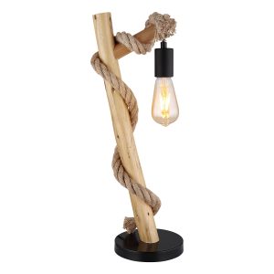 Schuine tafellamp naturel/zwart hout/hennepkoord Globo Ulleu