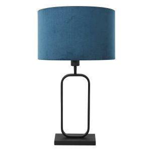 Tafellamp met blauwe velours kap op zwart designframe Steinhauer Stang