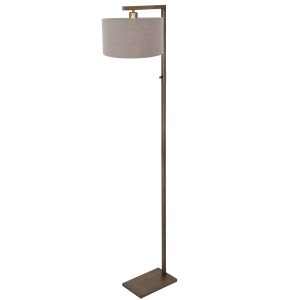 Karaktervolle bronzen vloerlamp met grijs linnen Steinhauer Stang
