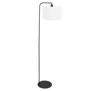 Zwarte vloerlamp met grof wit linnen kap Steinhauer Stang