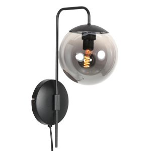 Steinhauer Bollique zwarte wandlamp met grijs rookglas