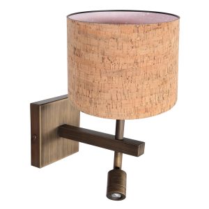 Bronzen wandlamp met beige kurkstructuur en leeslicht Steinhauer Stang