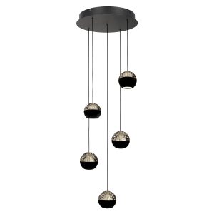 Zwarte 5 lichts hanglamp met smoke glas Steinhauer Exclusive Belluno